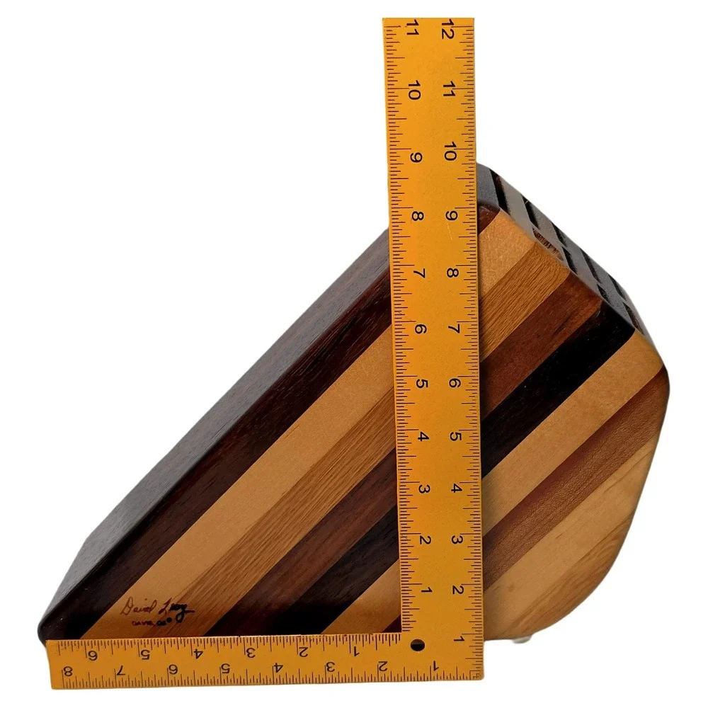 David Levy‎ Artisan Striped Hardwood Knife Block Kitchen Storage Excellent